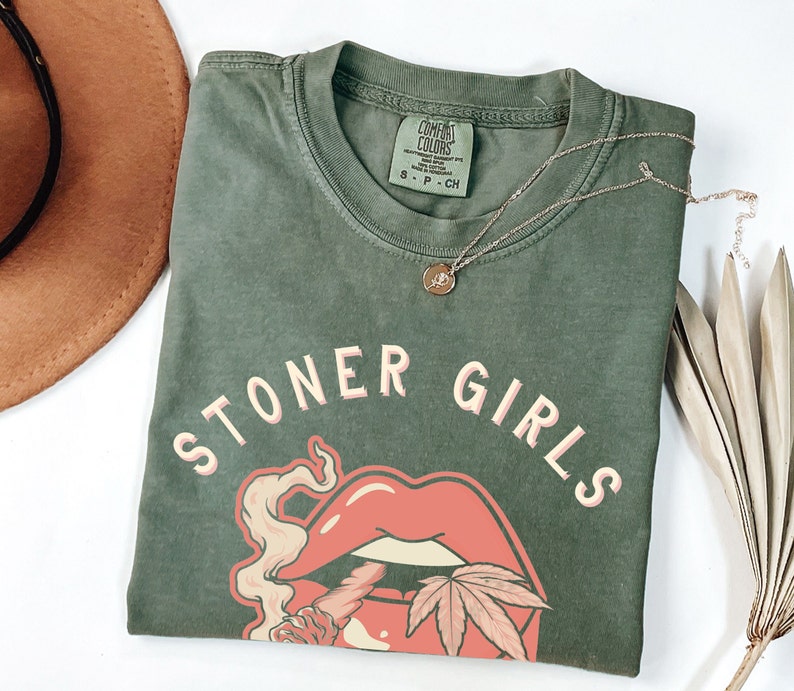 Stoner Girls Social Club Shirt Peace Love and THC Retro Aesthetic T-Shirt 420 Gifts Girly Stoner Gifts for Her Weed Stuff Cannabis Marijuana