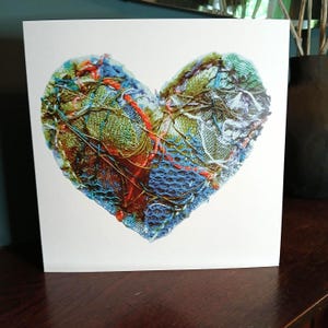 Tarjeta de felicitación reciclada con corazón textil verde en blanco de 148 cm cuadrados para cumpleaños, San Valentín, Día de la Madre, LGBT, ocasiones especiales