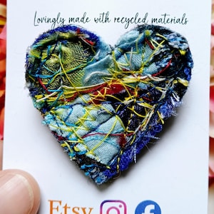 Lovingly handmade brooch made from upcycled textiles