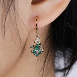 Kite cut Moss agate Pendant and Earrings Rose gold Leaf Nature Inspired earring moss agate Necklace Earrings Bridal Jewelry Set promise gift