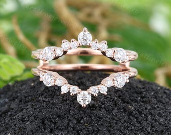Einzigartige Rundschliff Moissanite Ring Verschönerer Roségold Diamant Doppelt Gebogenes Ehering Frauen Stacking Passender Ring Art-Deco-Versprechensring