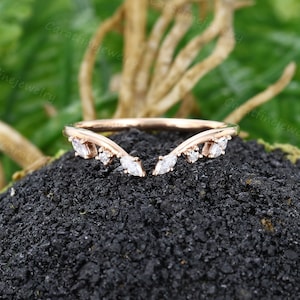 Open Moissanite Wedding band Vintage Rose gold ring Marquise Diamond Curved ring Bridal Stacking band Art deco Promise Anniversary ring