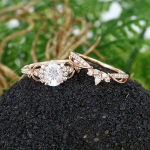 Tropfenförmiger Moissanit Verlobungsring Set Vintage Rosegold Infinity Ring Diamant Brautring Set Geschwungener Hochzeit Versprechen Jahrestag Ring
