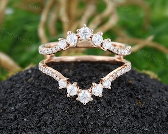 Rose Gold Diamant Doppelt geschwungene Ehering Verlobungsring Frauen Stapeln Moissanite Verlobungsring