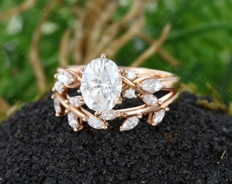 【超特価sale開催】  Ring Engagement Moissanite Cut Oval Set Gold Rose Vintage アクセサリー