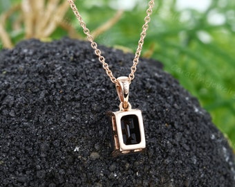 Emerald Cut Black Onyx Pendant Necklace Vintage Rose Gold