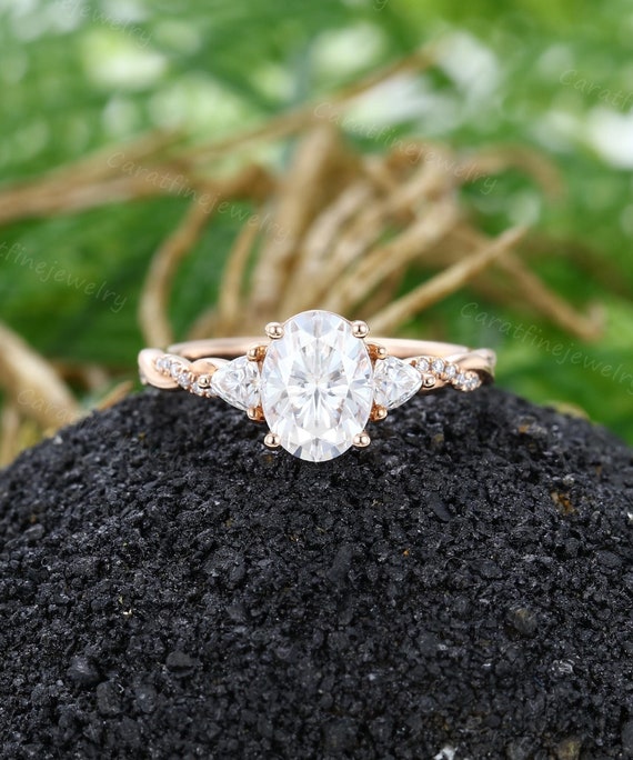 Oval Cut Moissanite Ring Unique Rose Gold Engagement Ring