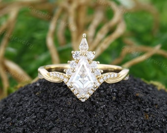 Kite Cut Moissanite Engagement Ring Vintage Rose Gold