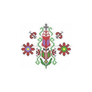 M7B - Bulgariskt broderi, shevitsa, korsstygn, Livets träd-element baserat på motiv från Sofia Embroidery