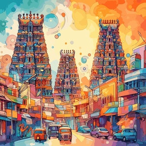 Chennai Citybild Kunstdruck - Lebendiges Modernes Indisches Urbanes Wanddekor, Reise- & Geschenkkunst