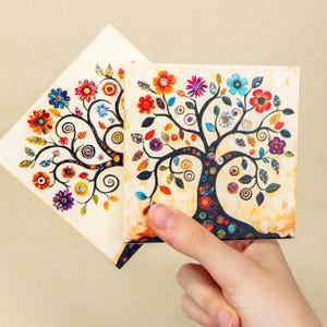Tree of Life Coaster Set – Colorful Handmade MDF Coasters – Spiritual Home Decor – Housewarming Gift