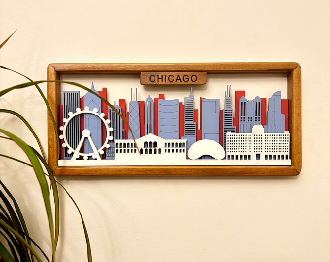 Chicago 3D Skyline Wooden Home or Office Decor, Minimalist Wall Decor for any Chicago Lover, Special Day and Housewarming Gift