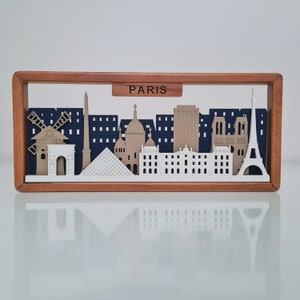 Paris Skyline Framed Wall Art – 3D Wooden City Silhouette – Laser Cut MDF Decor – Eiffel Tower Gift – Handmade French Travel Wall Decoration