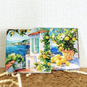 Lemon Coaster Set of 4 – Mediterranean Coastal Decor – Summer Citrus Drink Coasters – Amalfi Kitchen Gift – Handmade MDF Table Art