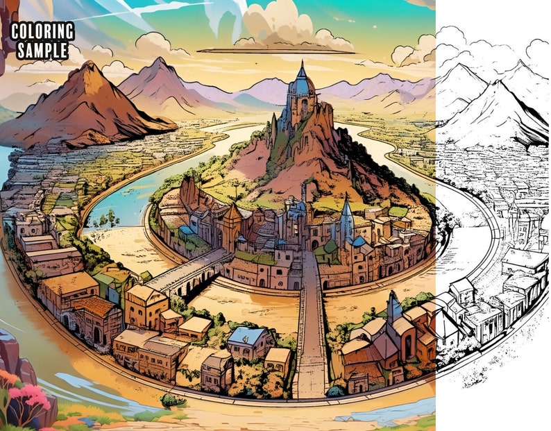 Fictional Map Colorable Fantasy Maps Coloring Pages Adult and Kids Coloring Book, Downloadable ...
