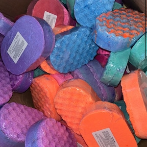 Exfoliating Soap Sponges | shower and bath gift, choose fragrance, highly scented, vegan friendly, scrub and lather, long-lasting, 150g
