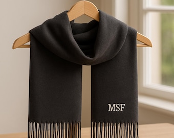 Custom Embroidered Initial Scarf, Personalized Christmas Scarf, Women's Holiday Shawl, Wedding Winter Luxury Scarf, Perfect Christmas Gift