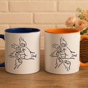Personalized Dad Kids Name Mug, Best Dad Mug, Dad Fist Bump Mug, Dad Birthday Gift from Kids, Custom Dad Coffee Mug, New Gift for Father Day