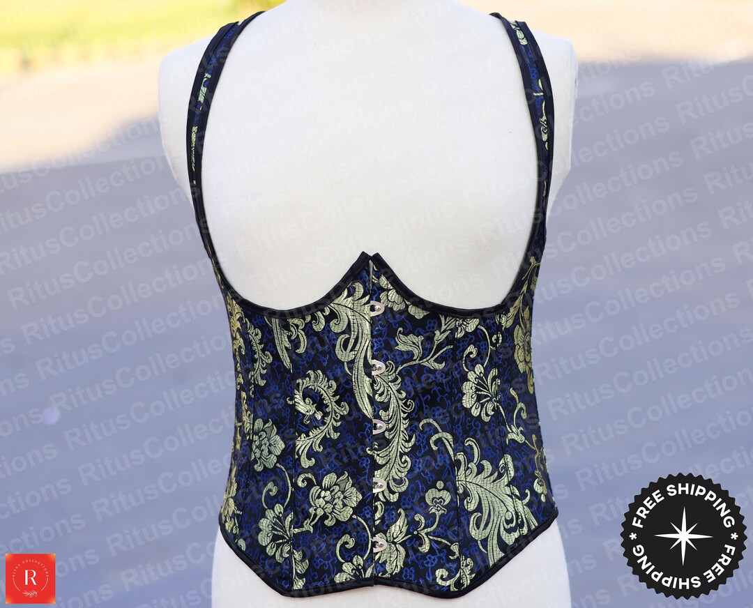 Vintage Renaissance Corset Top For Women Floral Bustier Lace Up Boned Overbust Lingerie Bodyshaper M