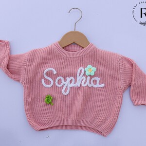 Elegant Personalized Name Baby Sweater, Custom Hand Embroidered Baby Name Sweater, Monogrammed Unisex Newborn&#39;s Sweater, Baby Shower Gift