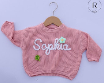 Elegant Personalized Name Baby Sweater, Custom Hand Embroidered Baby Name Sweater, Monogrammed Unisex Newborn's Sweater, Baby Shower Gift