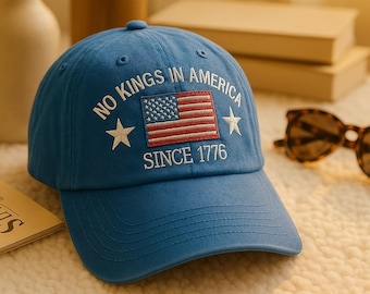 Chapéu "Nenhum Rei na América Desde 1776", Chapéu Anti-Maga Dad Bordado, Chapéu com Bandeira Patriótica Pró-Democracia dos EUA, Chapéu Retro de Protesto pela Liberdade Política