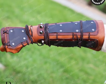 Mittelalterliche Cosplay Leder Rüstung, Wikinger Fantasy Arm Rüstung, Ritter Larp Kostüm Leder Armschienen, Punk Stil Armschützer für Ren Faire