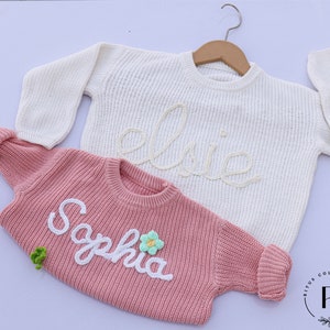 Elegant Personalized Name Baby Sweater, Custom Hand Embroidered Baby Name Sweater, Monogrammed Unisex Newborn&#39;s Sweater, Baby Shower Gift