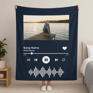Custom Song Blanket with Photo, Personalized Music Blanket, Wedding Song Gift, Photo Blanket for Couples, Favorite Song Lyric Blanket