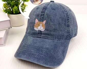 Custom Embroidered Pet Hat, Personalized Dog Hat, Personalized Dog Portrait Hat - Cat Portrait Hat, Dog Mom Hat With Dog Photo