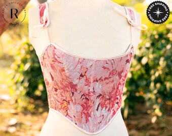 Elegante corsetto floreale Cottagecore, corsetto Milkmaid Corsetto bustier, corsetto overbust medievale rinascimentale, corsetto con spalline da fata per donna