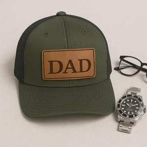 Personalized Papa Hat, Custom Leather Patch Dad Hat, Daddy Trucker Hat, New Dad Patch Hat, Grandpa Trucker Hat, Cute Hat Father&#39;s Day Gift