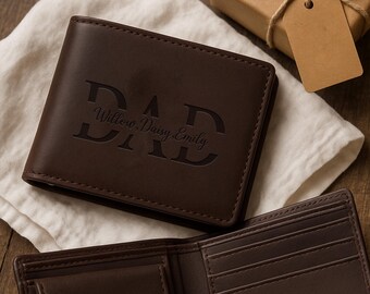 Cartera personalizada para papá, cartera de cuero personalizada para hombre, regalo grabado para papá, cartera única para esposo y novio, cartera para el Día del Padre para él