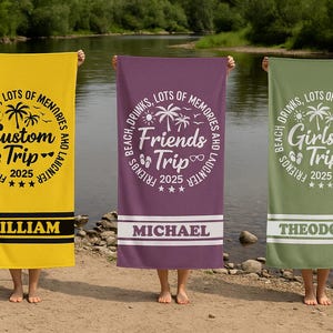 Personalized Beach Towels for 2025 Trip, Girls Group Vacation Trip Towel, Custom Pool Towel for Friends, Family Summer Beach Party Towels