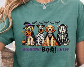 Barking BOO Crew Comfort Colors Shirt, Funny Halloween Dog Tee, Spooky Pet Shirt for Dog Lovers, Fall Outfit, Dog Mom Costume, Boo Crew Tee