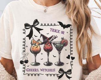 Comfort Colors Cheers Witches Shirt, Halloween Cocktail Tee, Salem Witch Drinks Top, Spooky Season Shirt, Fall Party Vintage Aesthetic Tee
