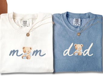 Mom and Dad Matching Shirts, Matching Family Bear Clipart Shirt, Personalized Dad and Mom Shirt, New Mom Gift baby Announcement Parents Gift
