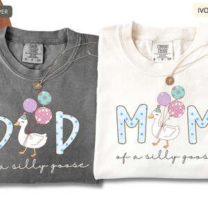 Funny dad mom t shirts Comfort Colors, aesthetic goose graphic with balloons, trendy matching parent tees, soft vintage style shirts