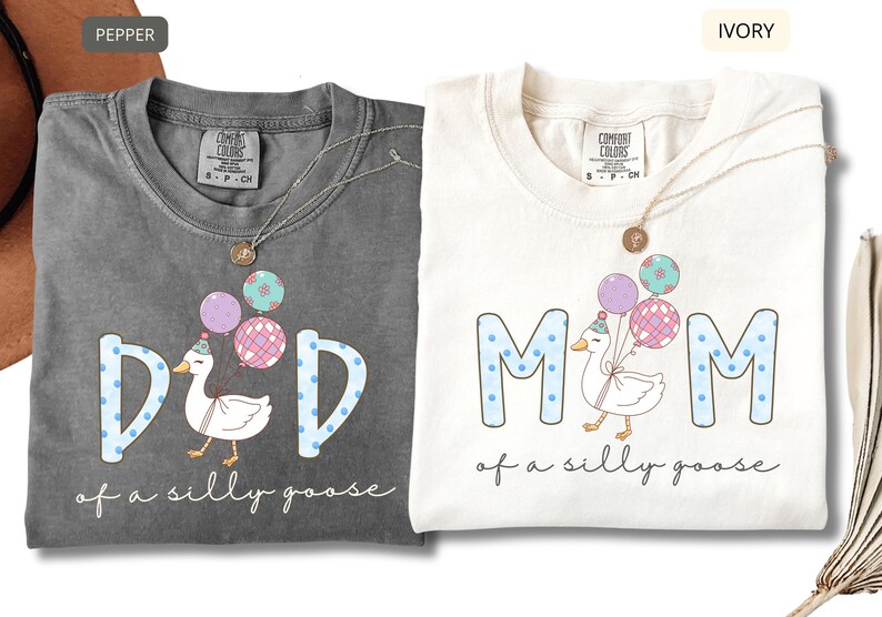 Funny dad mom t shirts Comfort Colors, aesthetic goose graphic with balloons, trendy matching parent tees, soft vintage style shirts