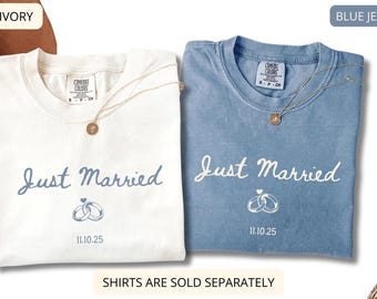 Just Married Shirts with Date, Honeymoon Outfit, Wifey Hubby Newlywed Gifts, Personalized Wedding Couple Gift, Wife matching shirt