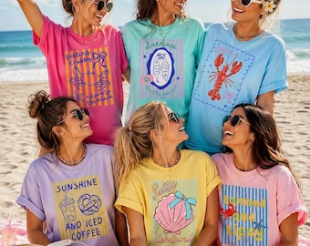 Comfort Colors Striped Summer Custom Shirt, Beach Shirt, Vacation Shirt, Neon Shirt, Lake Shirt,  Personalized Tee, Distressed Beach Shirt