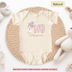 Funny baby bodysuit, pastel goose graphic with balloons, trendy newborn outfit, cute baby gift for boys and girls