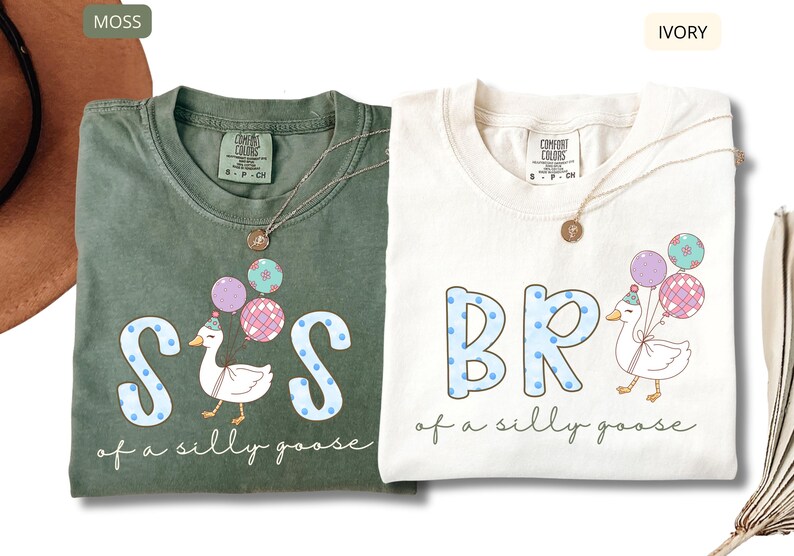 Funny sister brother t shirts Comfort Colors, aesthetic goose graphic with balloons, trendy matching sibling tees, soft vintage style shirts