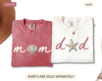 Mom Dad Beach Birthday Shirts, Coastal Seashell Starfish Family Tee