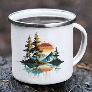 Personalized Enamel Camping Mug, Custom Adventure Mug, for Outdoor Lovers, Wedding Gift, Personalized Camfire Mug, Forest Coffee Mug