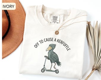 Comfort Colors Off To Cause A Kerfuffle Shirt Funny Shoebill Scooter Tee Weirdcore Meme Bird Shirt Sarcastic Humor Gen Z Animal Lover