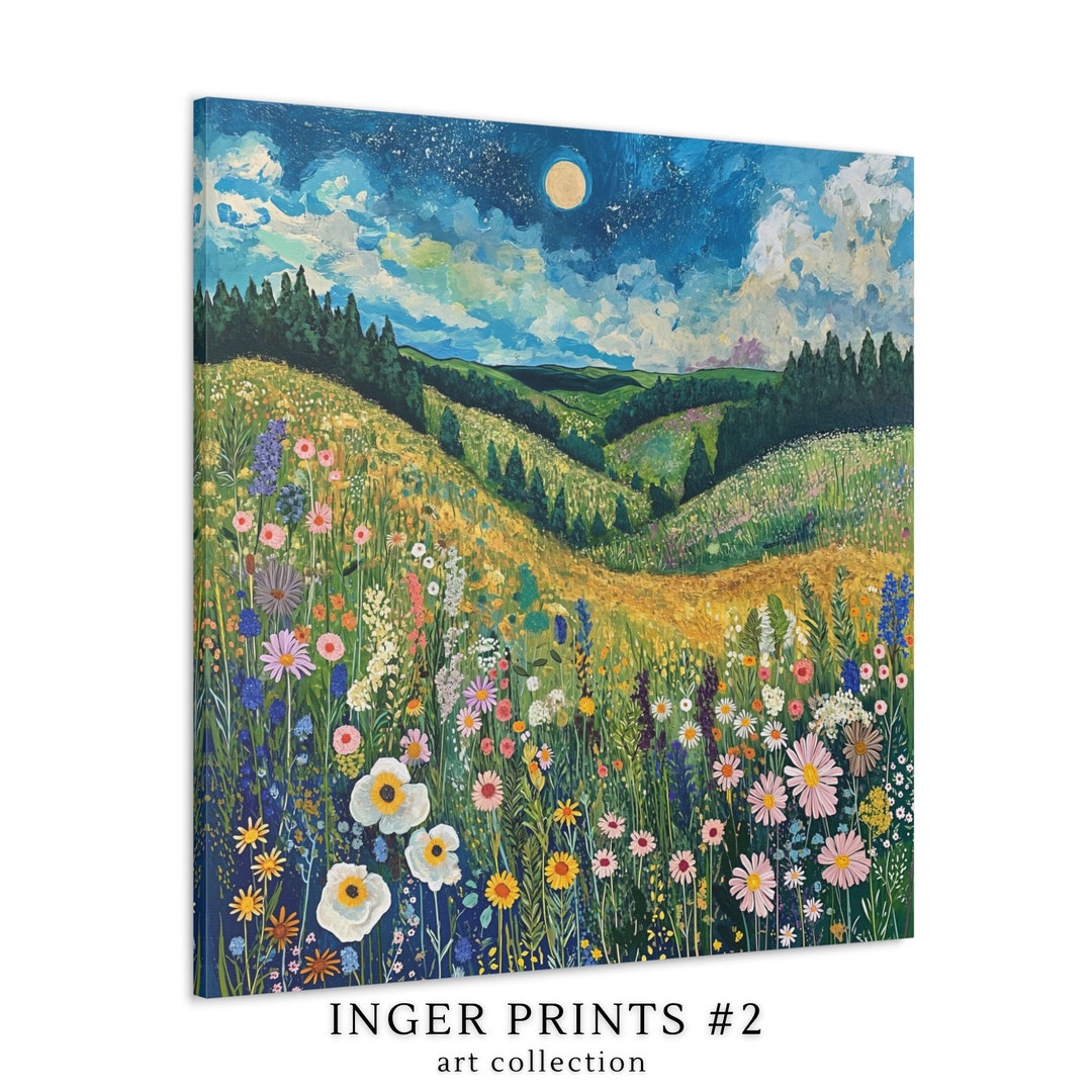 Printable Wildflower Field Landscape Oil Painting Vintage Landscape Art ...