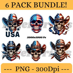 Amerikaanse vlag schedel, cowboy clipart VS kleuren, png patriottische schedel clipart digitale download sublimatie, western rood wit blauwe vlag