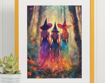 Enchanting Witches Coven Canvas Art Print: Mystical Forest Decor