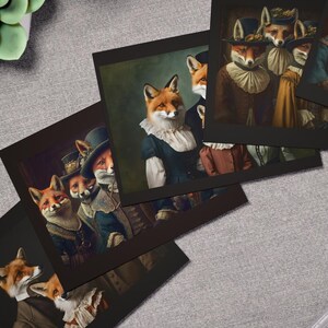 Carte victorienne de renard, cartes de voeux vintage de la collection Fox Den, carte de portrait de renard, cartes de Noël de renard rétro, cartes de vacances de renard